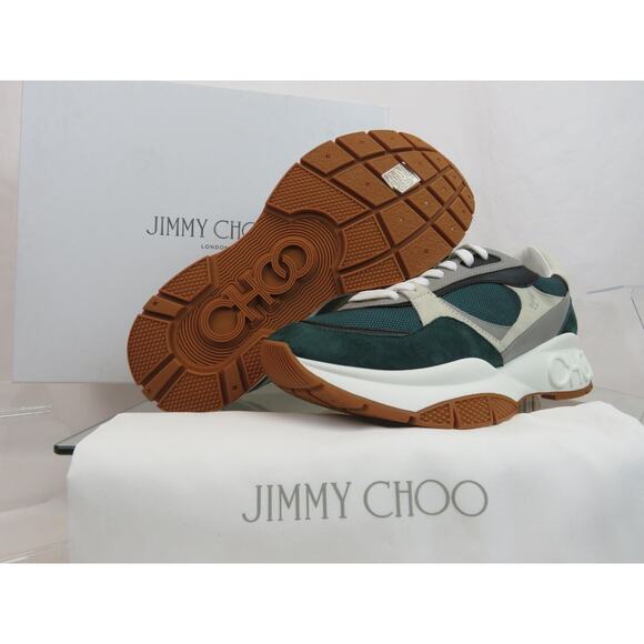 JIMMY CHOO LANDON GREEN GRAY SUEDE BLACK LEATHER PLATFORM SNEAKERS 44 11 - Picture 8 of 15